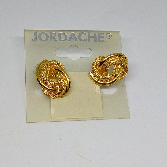 New Vintage Golden Original Jordache rod pierced earrings 90's rare find NEW! - Picture 2 of 8